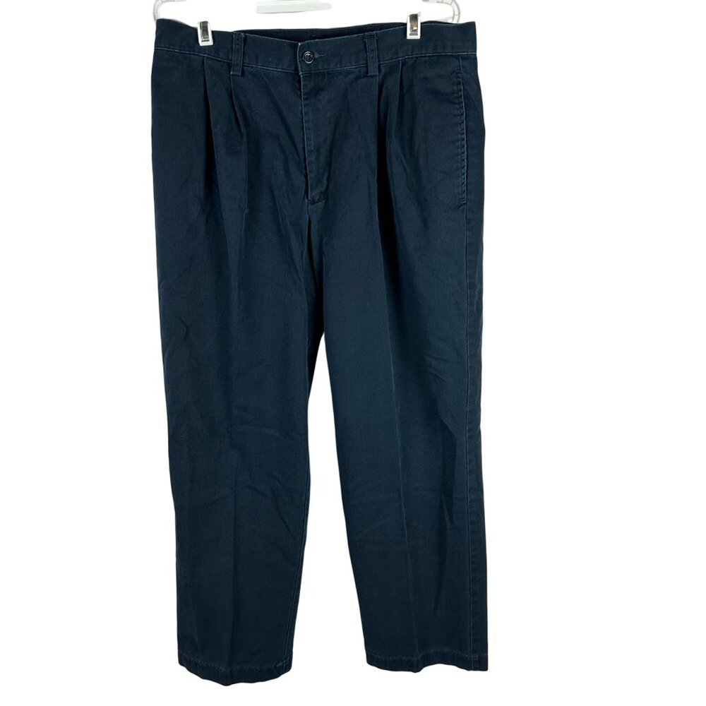 Dockers Mens Pleated Chino Pants No Wrinkles Relaxed Fit W34 L29 Navy Blue